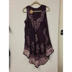 Womens Tank Top Sleeveless Purple Floral Cotton Bohemian Summer Casual Top